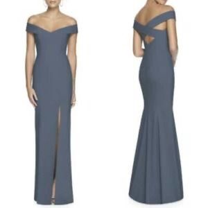 Dessy Collection Gown Size 6 Womens Silverstone Off Shoulder Column Crossback